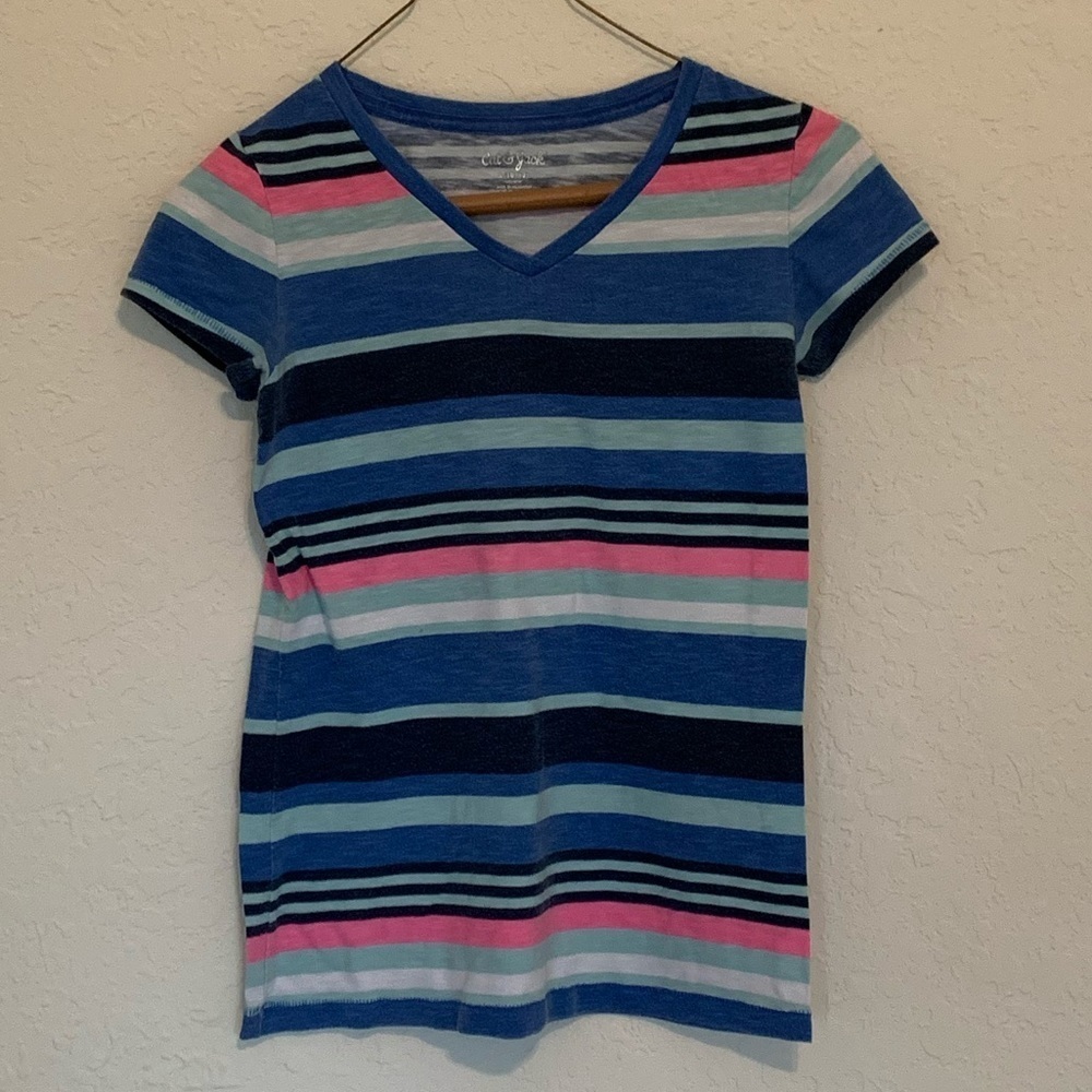 Cat & Jack Girls L 10/12 Vintage Striped Short Sleeve Shirt